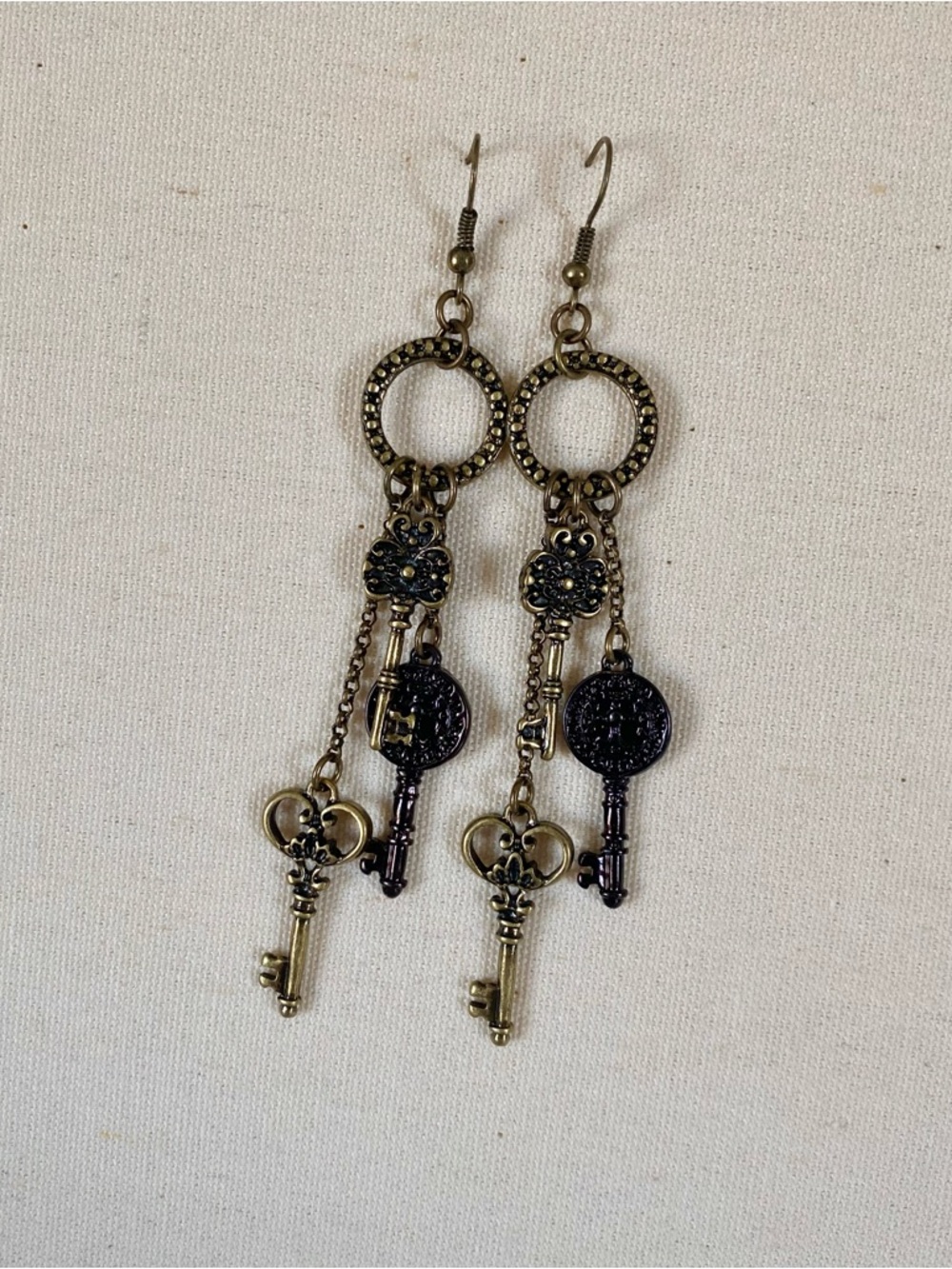 3/$20 Vintage-Inspired Brass Gold Key Dangle Earrings